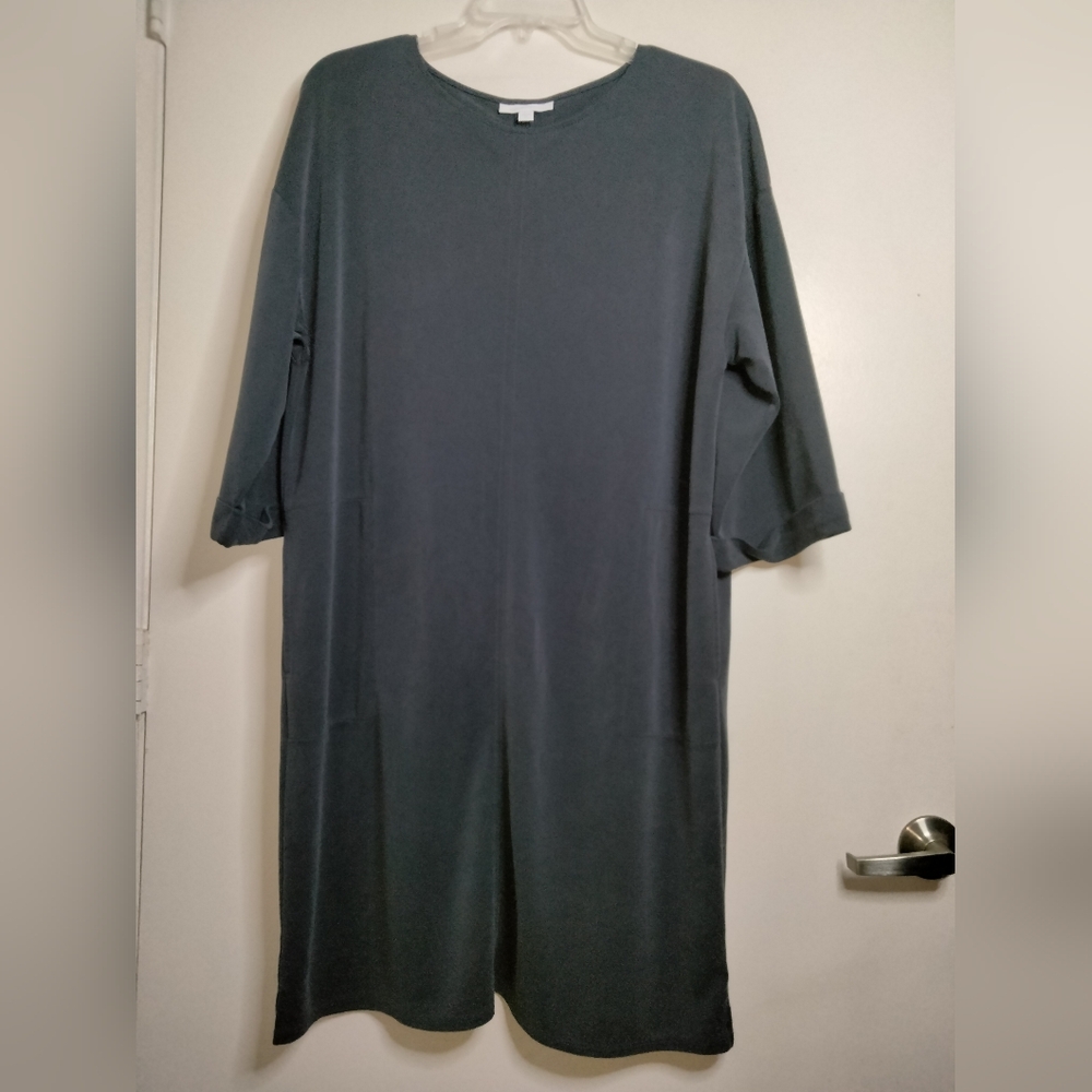 purejill by J. Jill (Size L Tall) Slate Gray Stretch Slip Pockets LS Midi Dress